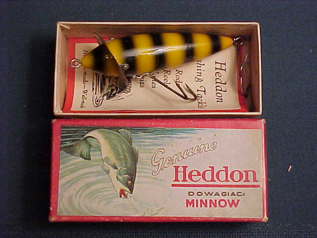 Vintage Heddon Wood Glass Eye Flap-Tail Fishing Lure