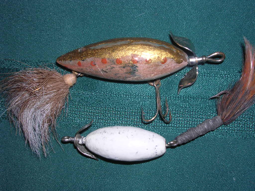 Hand carved folk art wooden fishing lures