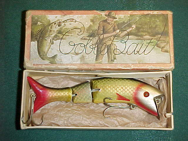 vintage ShurKatch Tackle Musky Minnow No.160 jointed wood lure red white w  box